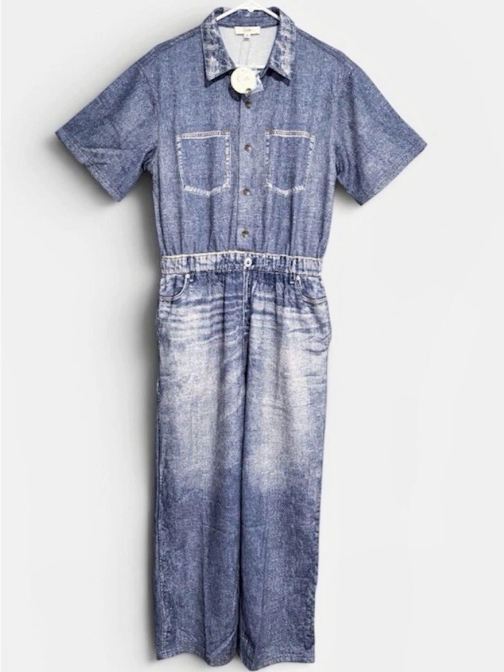 Oddi Blue Sweatpant Denim-Style Jumpsuit NWT